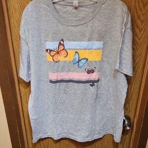 Zunie Gray and Orange Short Sleeve Tee with Butterfly Design